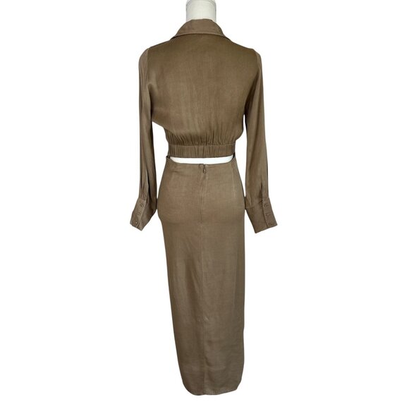 Karina Grimaldi Willow Midi Dress in Mocha X-Small New Womens Silk Cut out - Picture 6 of 9